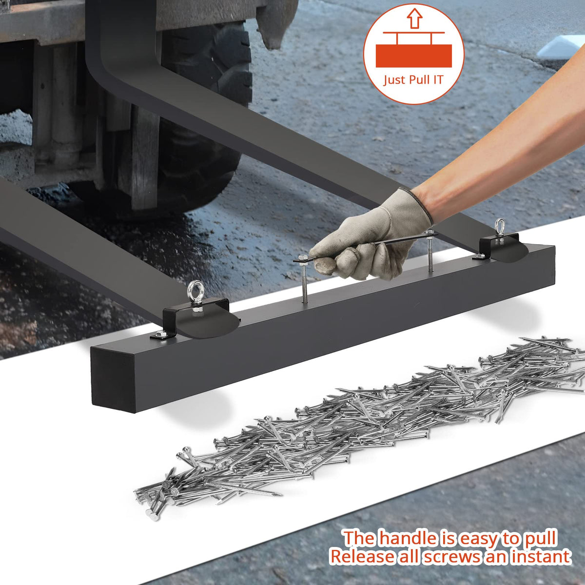 Garvee Magnetic Sweeper 48'' Hanging Magnet Sweeper 120 LBS Magnetic Forklift Sweeper Industrial Magnets for Picking Up Nails, Bolts, Iron Chips Steel Material Magnet Accessories (48 Inch)
