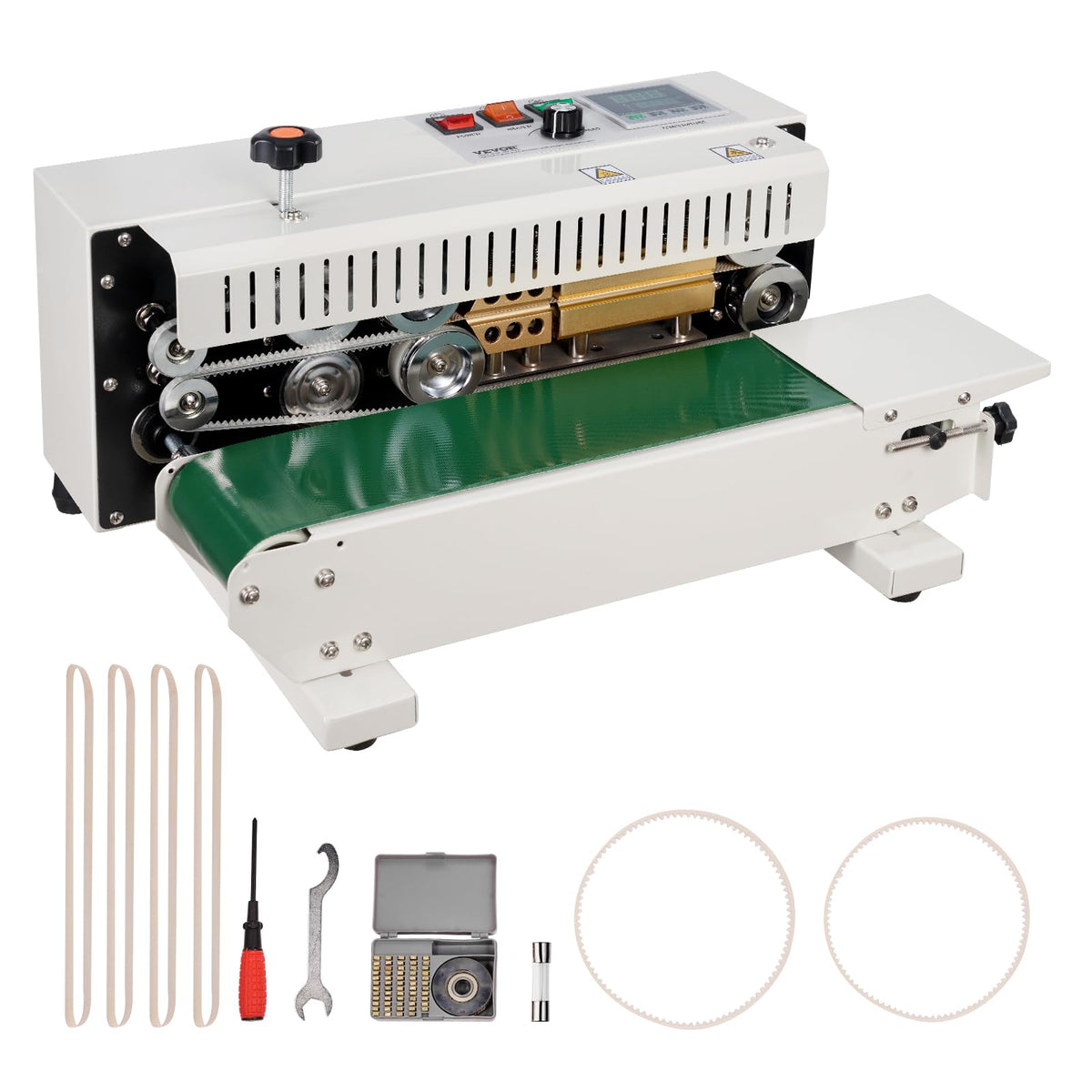 VEVOR Continuous Bag Band Sealing Machine, 0.24-0.47 in/6-12 mm Seal Width, Horizontal Band Sealer Machine with Digital Temperature Control, Carbon Steel Bag Sealer for 0.02-0.8 mm Plastic Bags Films