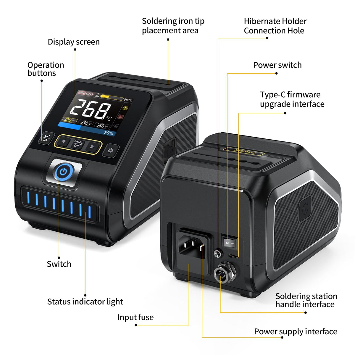 FNIRSI DWS-200 200W 245 Precision Digital Soldering Station Kit with 6 F245 Soldering Iron Tips and 2 Helping Hands, Temp Value & Curve Mode, 3 Temperature Storage, Full-Color Display