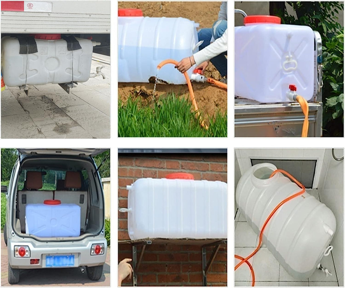 20 Gallon Portable Water Tank with Spigot&Hose, Water Storage Container for Camping, RV, Truck, Emergency Preparedness(Thickening)