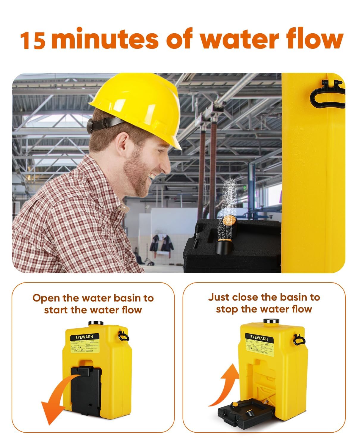 14 Gallon Portable Eyewash Station, OSHA Approved Eye Wash Station for Wall Not Plumbed, Gravity Fed Emergency Eyewash Station with 15 Minute Flush, Eye Wash Station for Construction Site Lab Garage