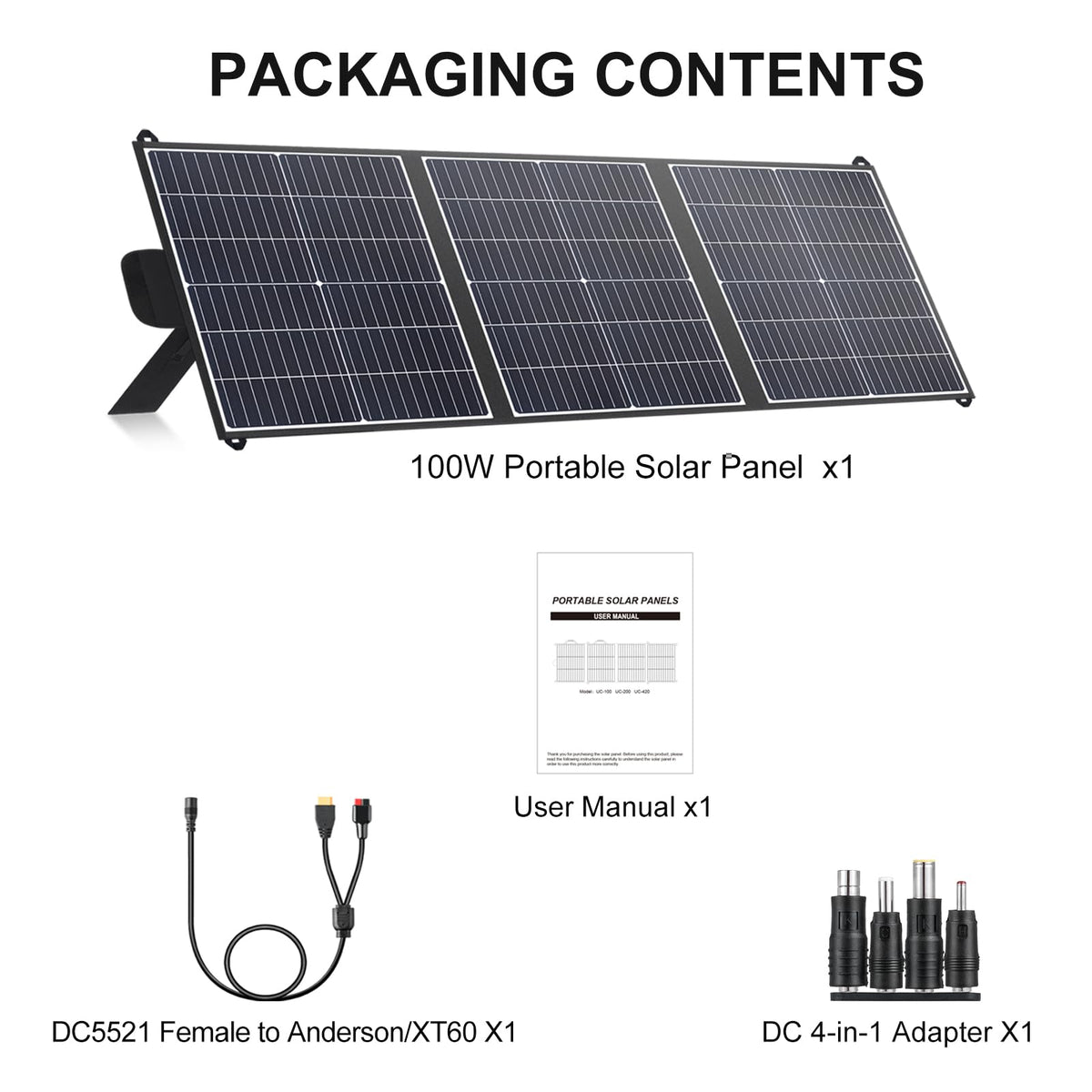 100W Portable Solar Panel 23.5% Efficiency Mono Foldable Solar Charger with USB-A, Type-C & DC 20V Lightweight Design IP65 Waterproof for Camping RV Off-Grid Emergency Power