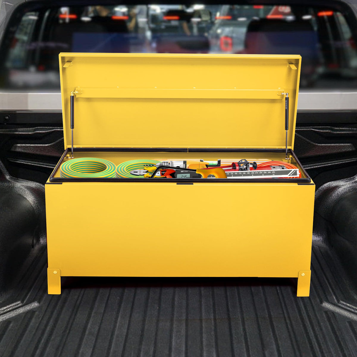 GAOMON Large Tool Box Truck Bed Toolboxes Steel Heavy Duty Waterproof Free Assemble Tool Organizer Chest Cabinet Toolbox with Side Handles for Pick Up Trucks RV Trailer (Yellow, 48'' x 24'' x 28'')