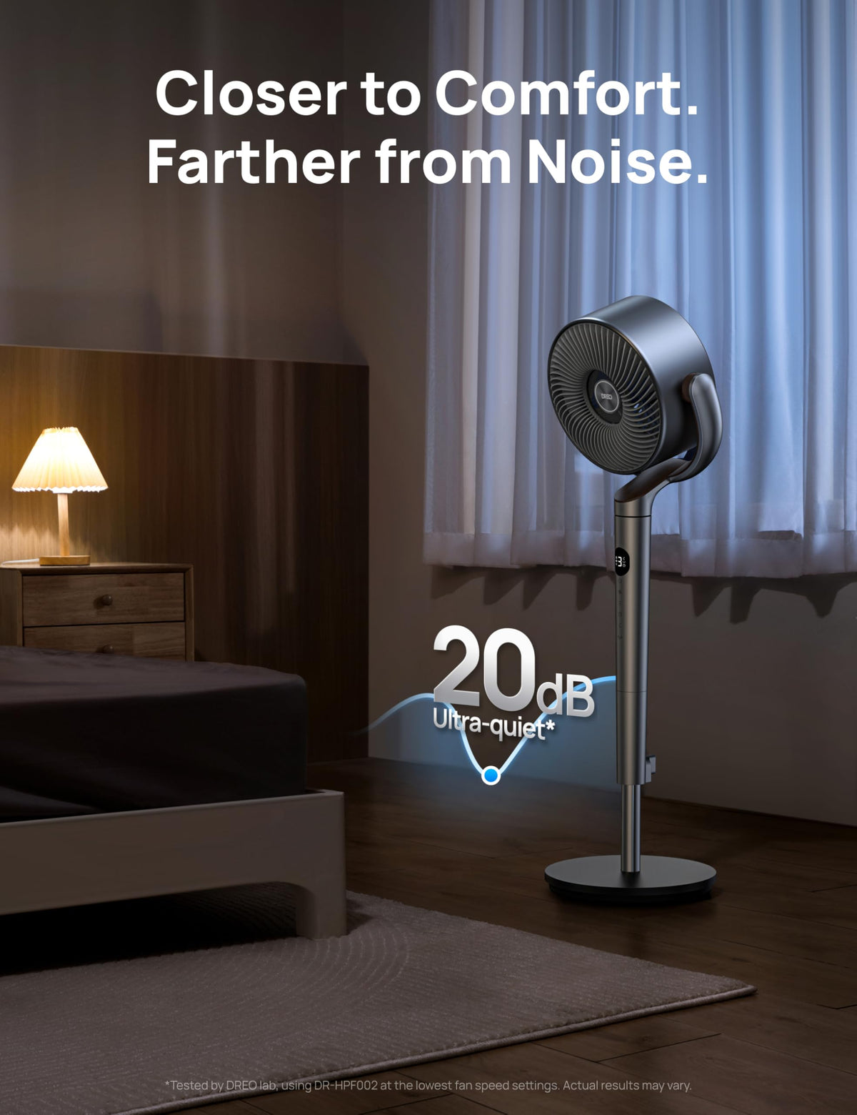DREO Fan for Bedroom, 120ยฐ+120ยฐOmni-directional Oscillating Fan, 90ft, DC Motor, 20 dB Quiet Standing Pedestal Fans, 8 Speeds, 3 Modes Circulator with Remote, 35-40" Adjustable Height, 8H Timer
