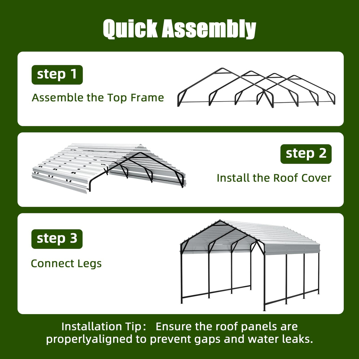 VOYSIGN Metal Carport Heavy Duty 10x15ft Outdoor Galvanized Steel Car Port, Vehicle Canopy Garage Shade, Multi-Use Shelter for Car, Boat, Tractors & Outdoor Storage