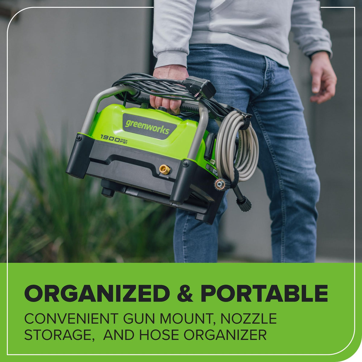 Greenworks 1900 PSI (SGS Certified) 1.2 GPM 13Amp Portable Compact Electric Pressure Washer, Power Washer for Cars, Driveways, Patios, Patio Furniture & Around Pools