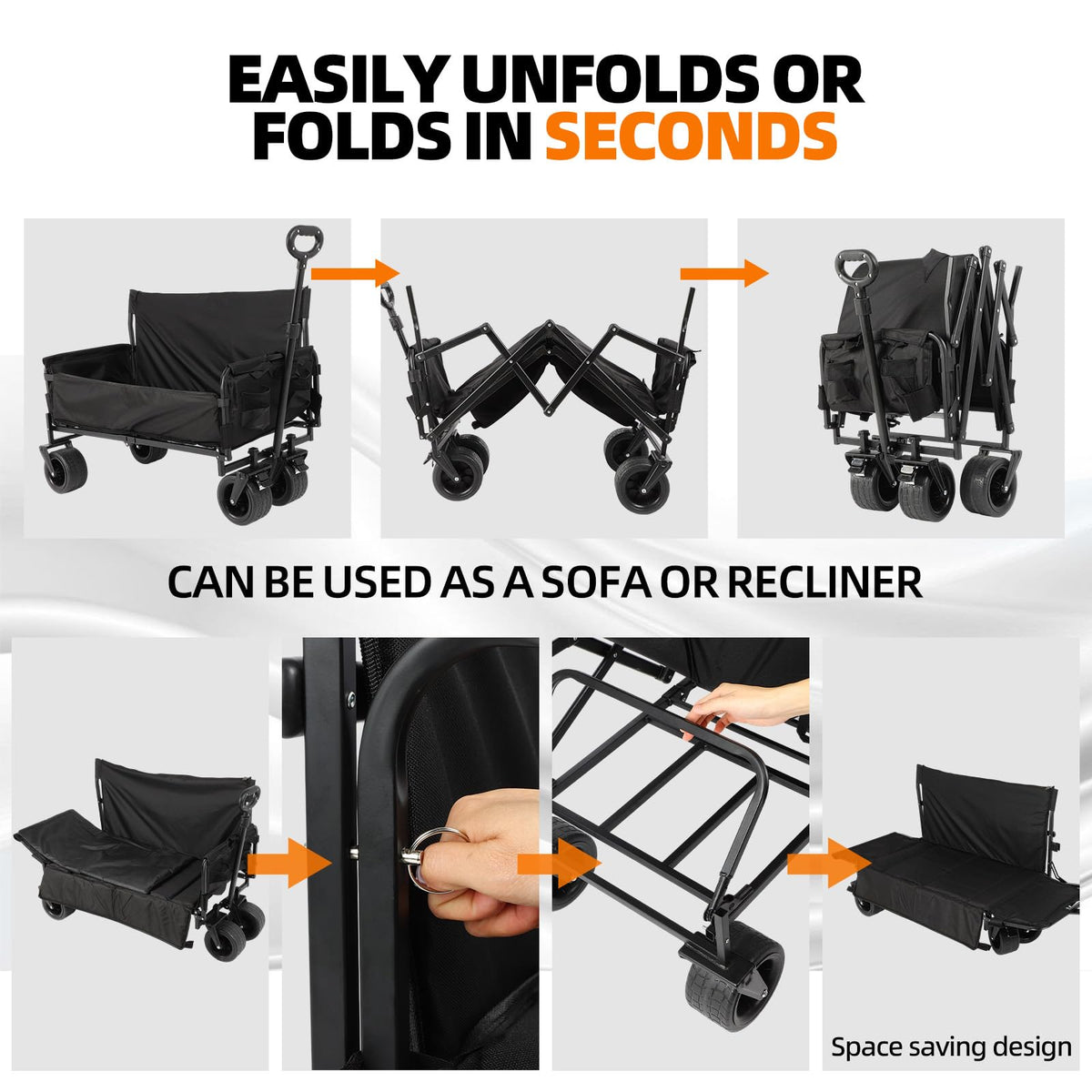 Collapsible Folding Outdoor Utility Wagon, 440LBS Heavy Duty Utility Carts,Reclining Camper,Expandable Storage,Padded and Wheeled, All Terrain Wheels, Great for Camping, Outdoors, Shopping