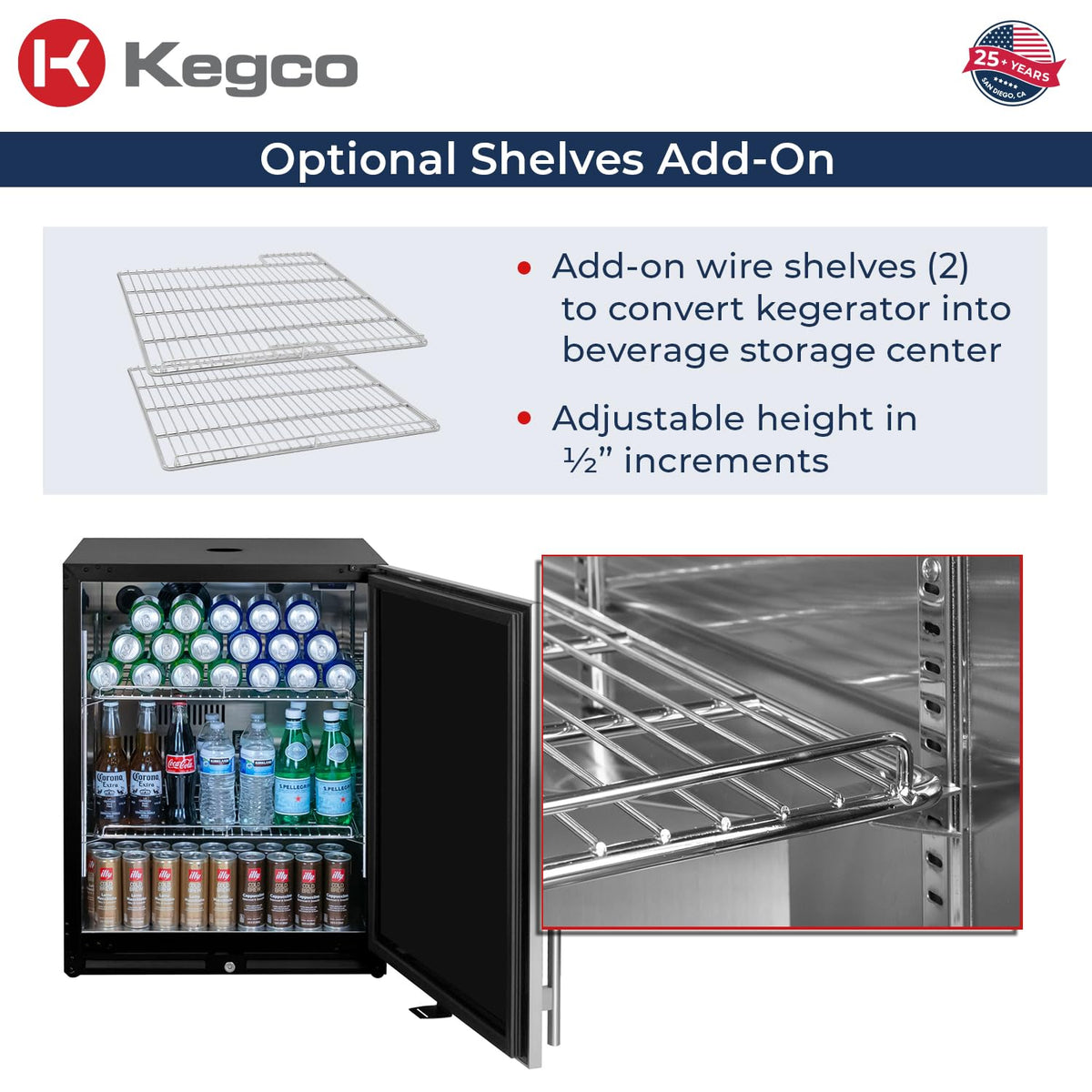 Kegco 24" Wide Single Tap Stainless Steel Built-In Left Hinge Kegerator with Dispense Kit