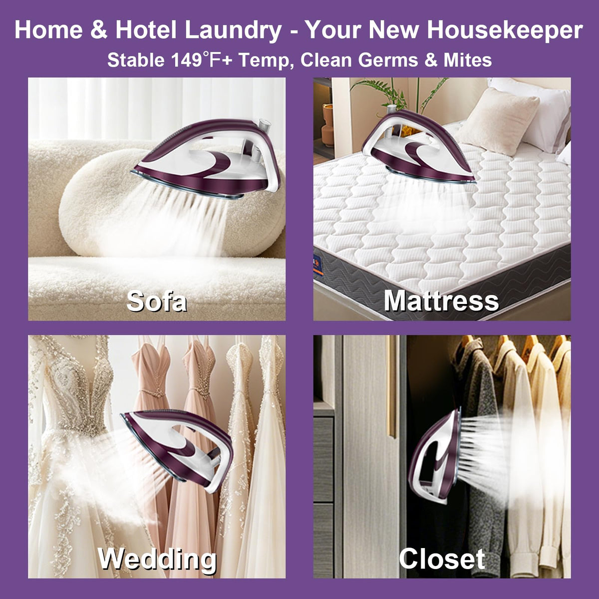 Martisan Steam Generator Iron for Clothes, LED Steam Station, 1800W Power, 8 Bar Max Pressure, 1.9L Water Tank, 550g/min Steam Burst, Auto Off, Ceramic Soleplate, Fast Wrinkle Removal, Purple