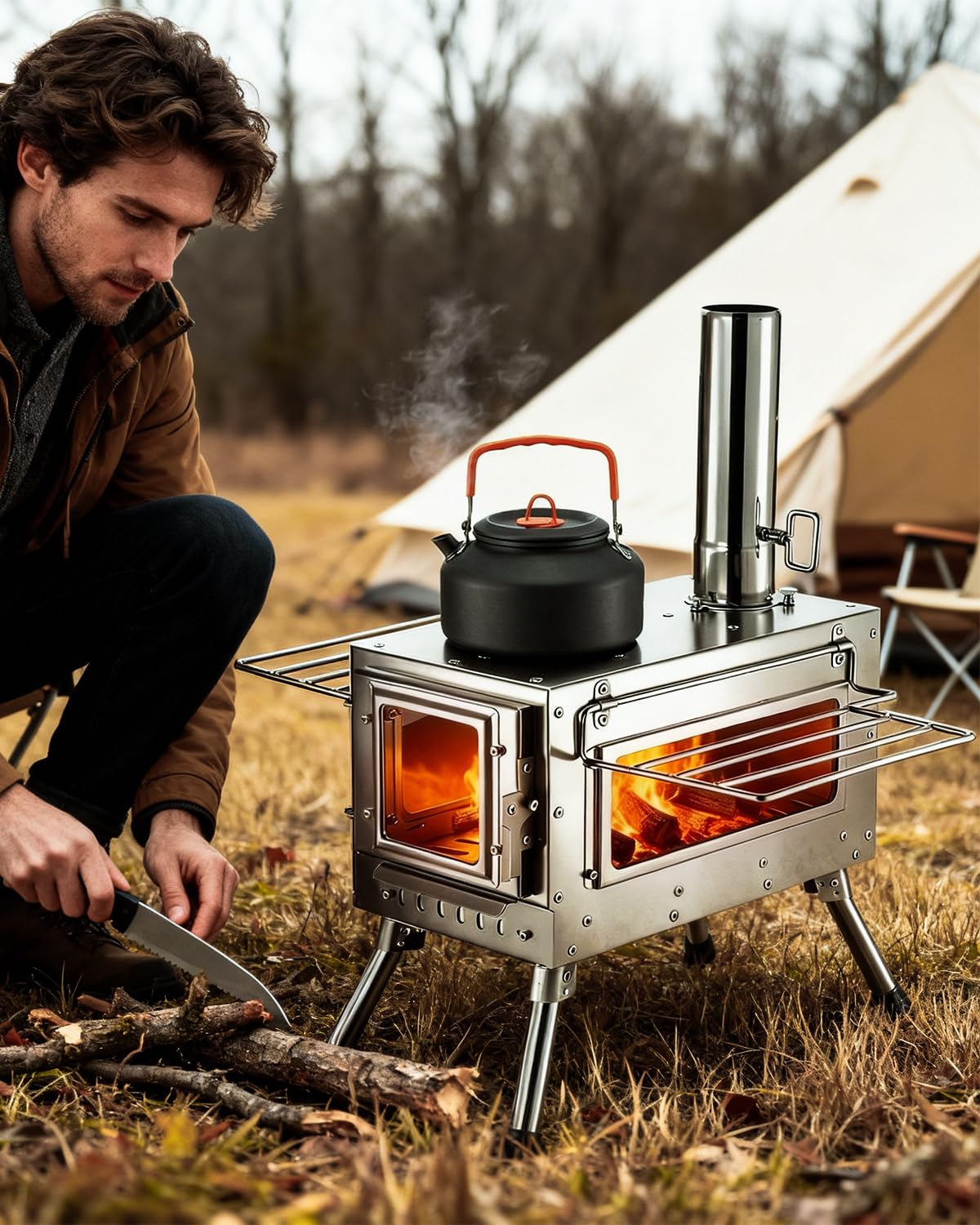 Camping Wood Stove,Wood Burning Tent Stove,Portable Hot Tent Stove for Camping, Hunting, Ice Fishing,Cooking,Shelter