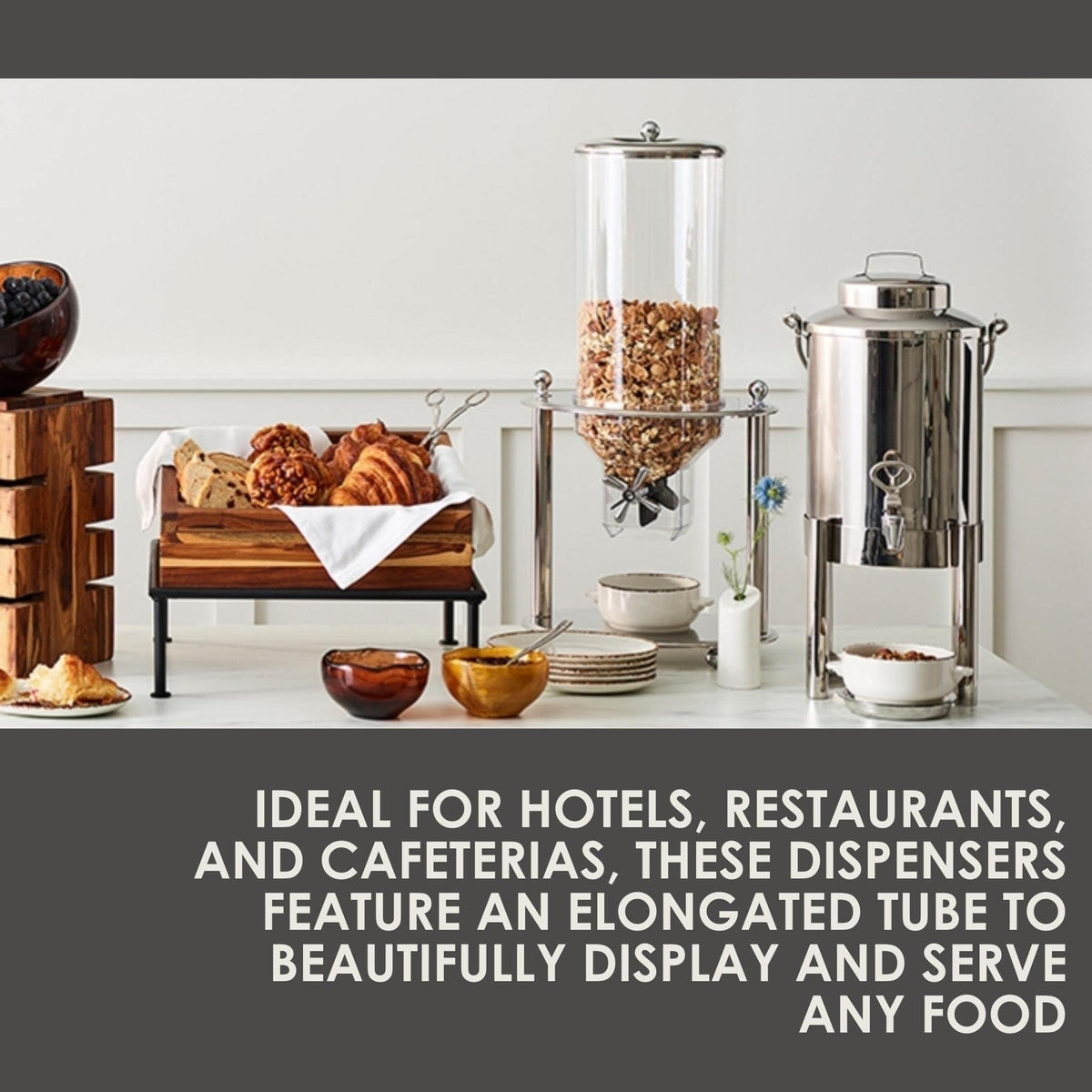 Steelite Creations Cereal Dispenser, Double Canister, Stainless Steel, Commercial Restaurants Buffet Use, Food Storage and Dispensing Container, Dispensing Dry Foods Cereal, Candy, Snacks, (2) 3 Gal