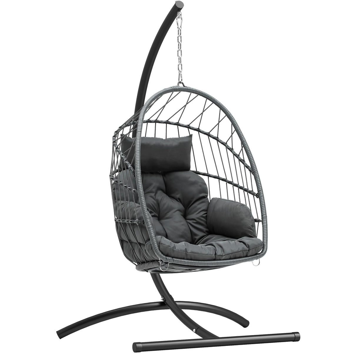 YITAHOME Hanging Egg Chair, Outdoor Patio Wicker Hammock Egg Chair Indoor with Cushion, Rattan Swing Chair 300lbs for Balcony, Garden Bedroom, Gray with Stand