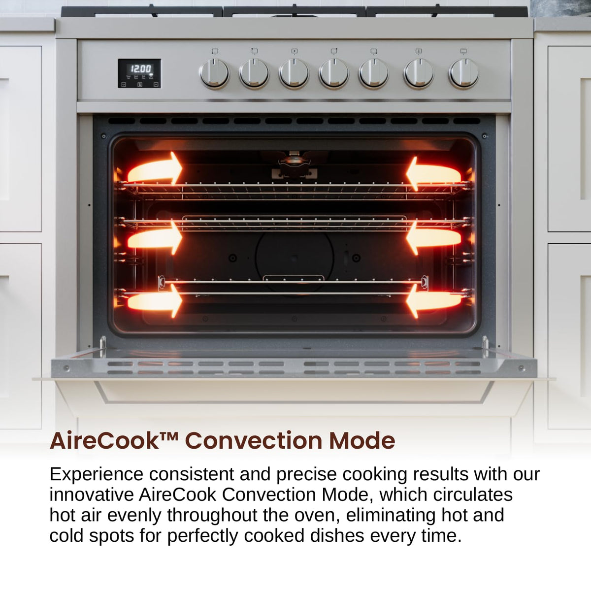Rangaire RRG361TS 36" Gas Range Oven with Timer - Stainless Steel, Sealed Burners, Convection Fan, Easy Reach Racks