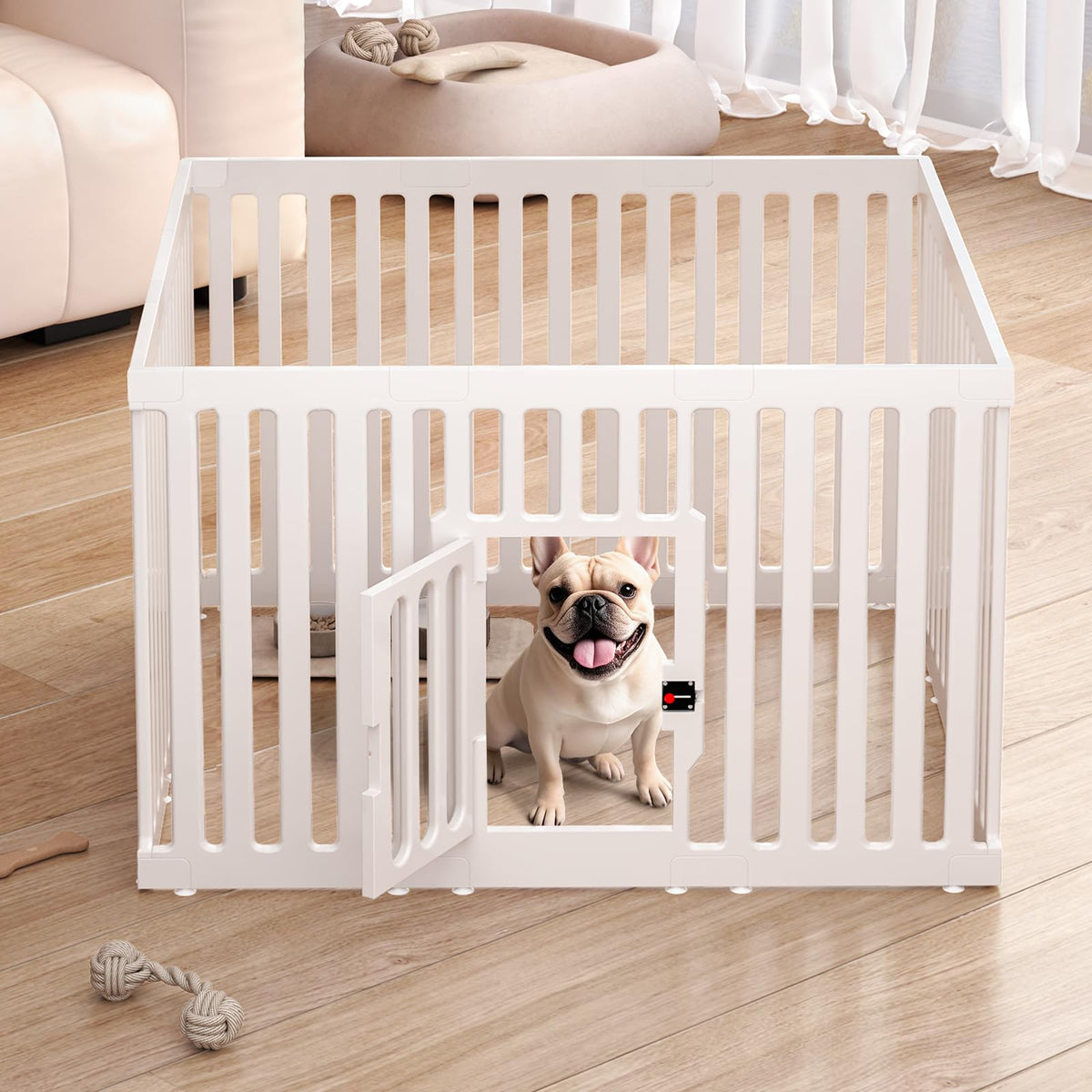 Dog Playpen with Locking Door - 12 Panels Indoor Puppy Play Pen & Pet Fence, 25.6 Inch Height Portable Playpen for Small Medium Dogs & Cats, Easy Set Up, Durable Plastic, White