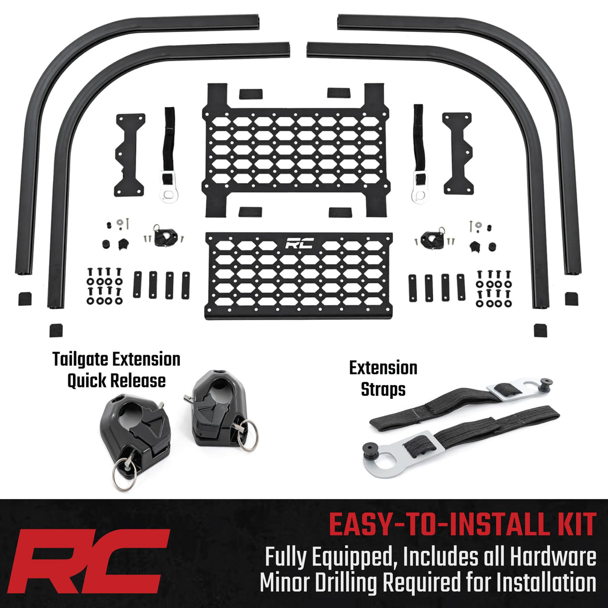 Rough Country Truck Bed Extender - 26" Cargo Extension with Flip-in Containment for Chevy, Ford, GMC, Ram, Toyota Trucks (55"-64.5" Bed Openings)