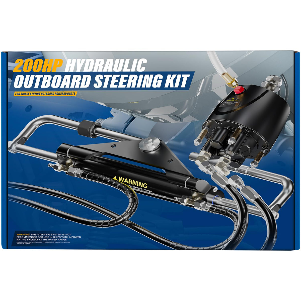 ๐๐ฉ๐ ๐ซ๐๐๐ 200HP Hydraulic Outboard Steering Kit Boat Marine System with Electroplated Steering Wheel, Helm Pump, Hydraulic Cylinder, 26ft PU Hoses, Fit for Most Single Outboard-Powered Boats