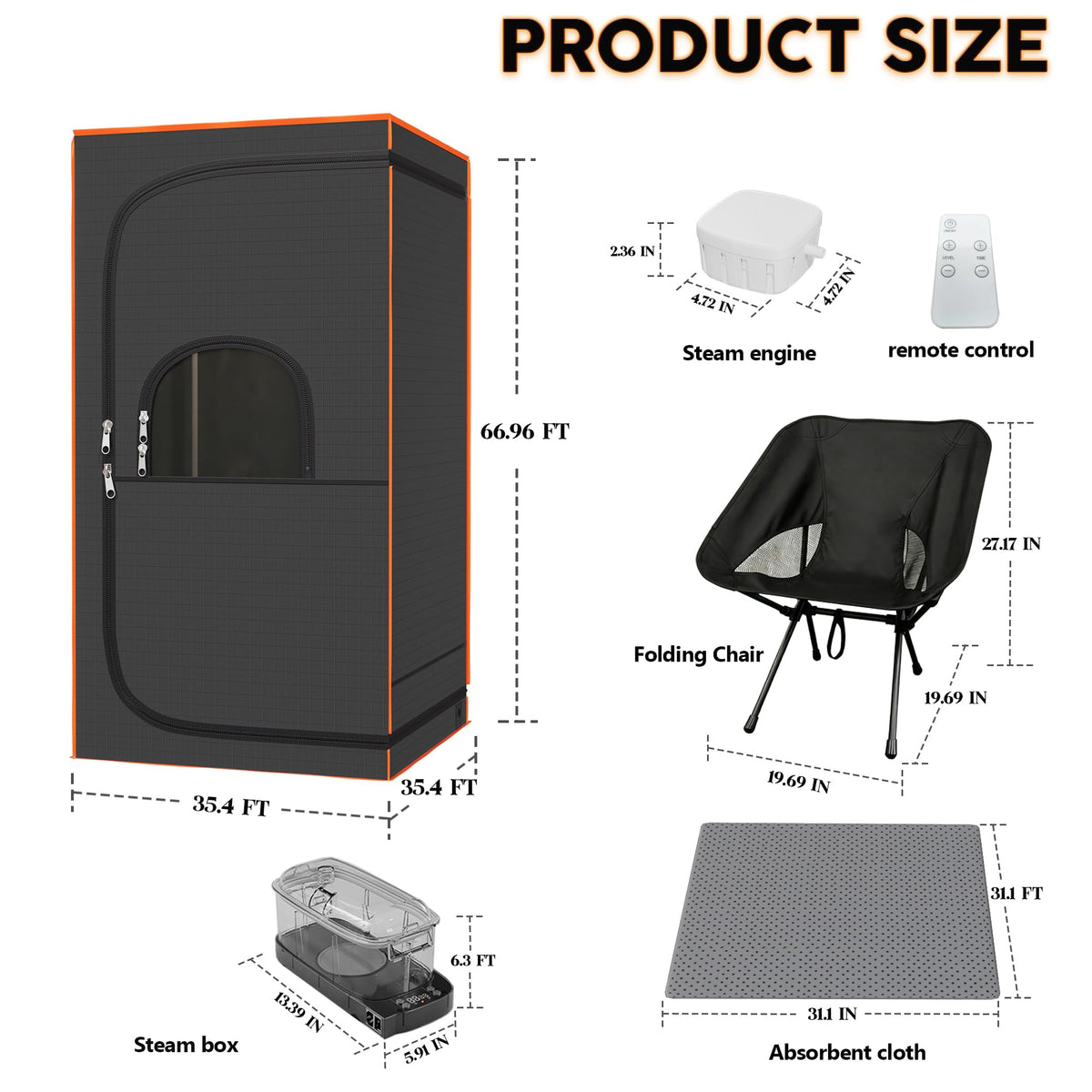 Lamorland Portable Sauna Tent, 1500W Steam Sauna Box with Steamer & Remote, Personal Home Sauna for Indoor & Outdoor Use, Foldable with Chair, 9-Level Steam Room
