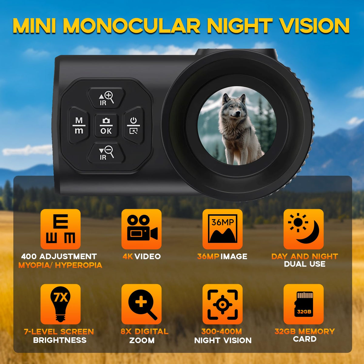 4K Night Vision Monocular for Adults – Infrared Digital Night Vision Device with Starlight Sensor, 7-Level IR Brightness, 8× Digital Zoom – for Hunting, Security, Wildlife & Outdoor Night Use