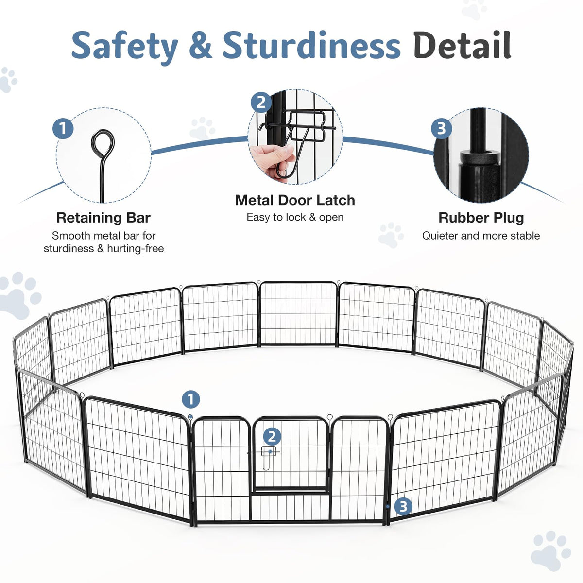 DUMOS Dog Playpen Indoor, Metal 32 Inch 16 Panels Foldable Pet Fence with Door, Outdoor Small Medium Large Dog Puppy Portable Exercise Play Pen for RV Camping, Trips, Play Yard