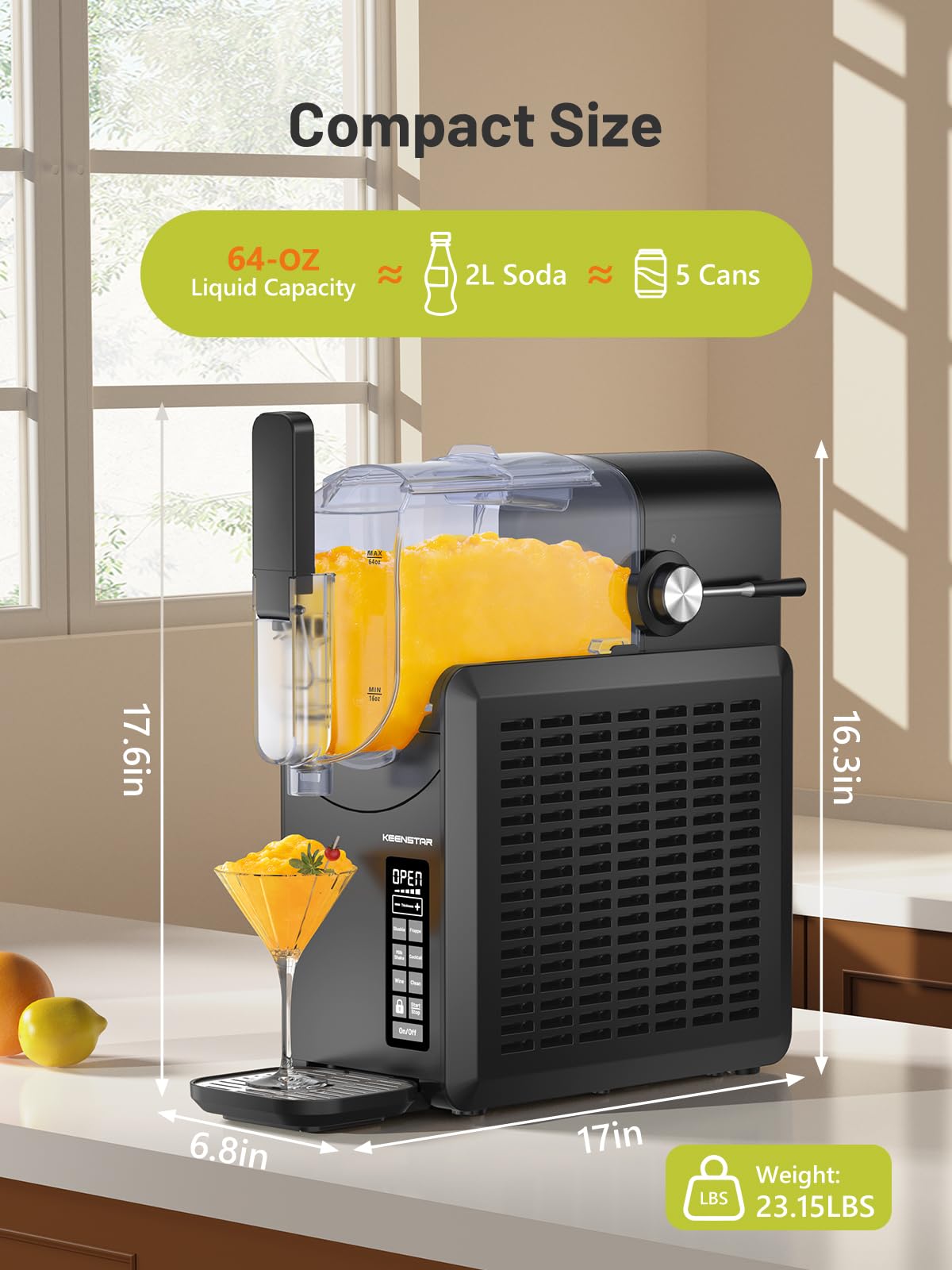 KEENSTAR Slushie Machine, Slushy Machine for Home, Professional Frozen Drink Maker with Self-Cleaning, No Ice Needed, 6 Preset Programs for Margaritas, Frappés, Milk Shake & More