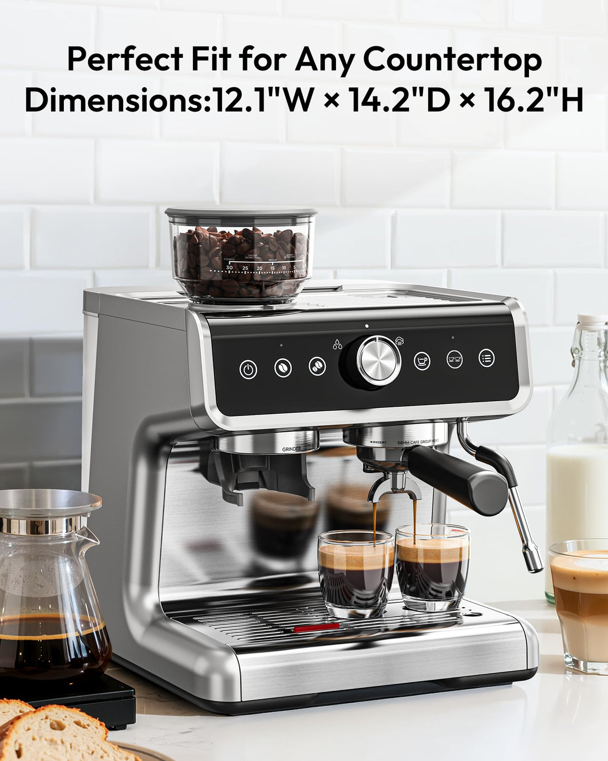 EUHOMY Espresso Machine with Grinder, 20 Bar Coffee Maker with Milk Frother Steam Wand, Professional Expresso Coffee Machines with Removable Water Tank, Latte & Cappuccino Machine for Home Barista