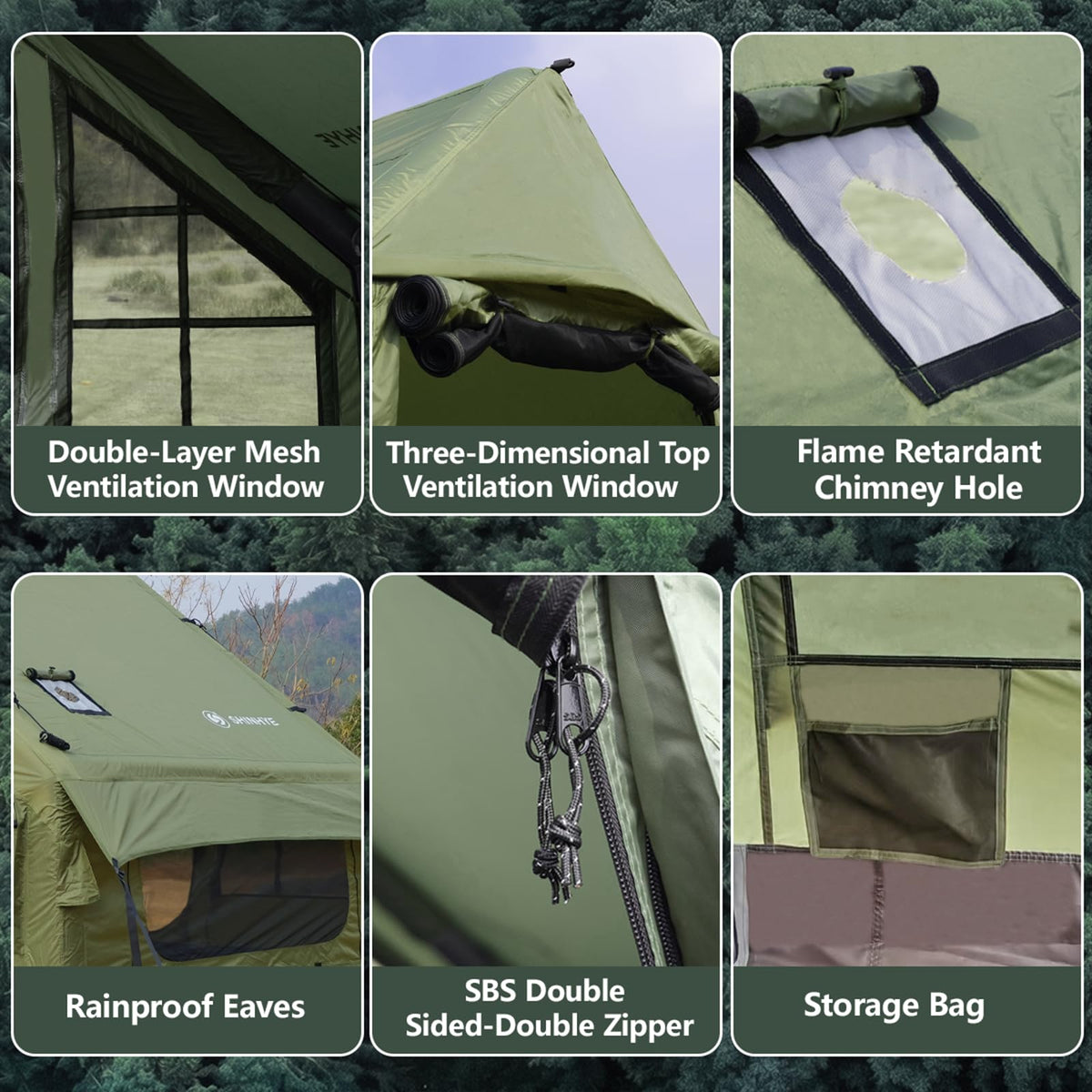Inflatable Tents for Camping - Blow Up Tent with Stove Jack and Pump, Hot Cabin Tent House Easy Setup 4 Season Waterproof Oxford Glamping Air Tents for Adult 2/3/4 Person
