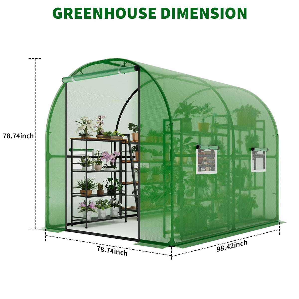 GarveeLife 8.2x6.6x6.6 ft Premium Greenhouse for Outdoors,Upgraded Portable Walk-in Heavy Duty Frame Large Garden Plant Hot Outside Hoop House,Green