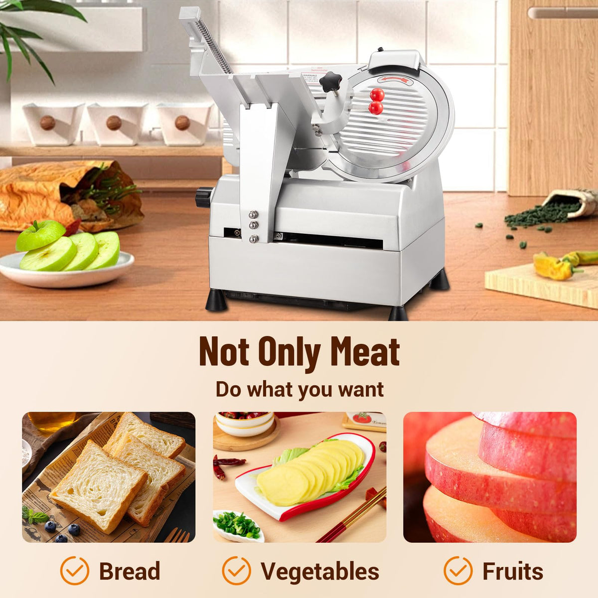 PeacefulHues Electric Food Slicer & Meat Slicer, 800W 12 Inch with Adjustable Thickness 0-18mm, Stainless Steel Blade for Home and Commercial Use