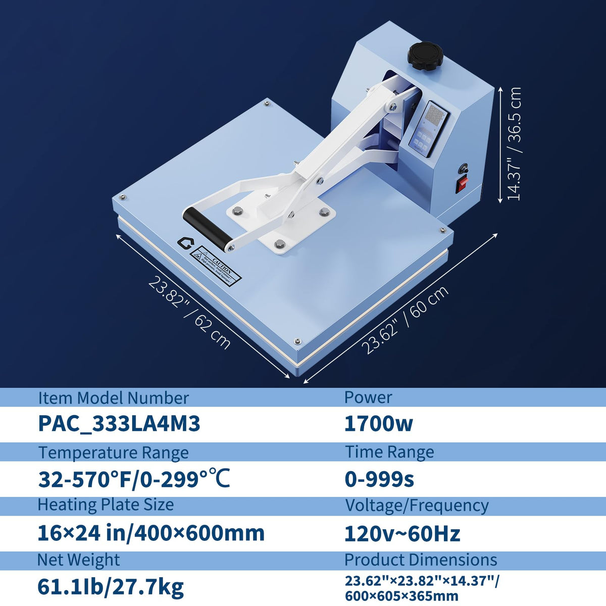 16x24 Heat Press, Digital Professional Press Machine, Fast Heating, Industrial Quality with Adjustable Pressure Industrial Digital Heat Transfer Machine for T-Shirt, Light Blue