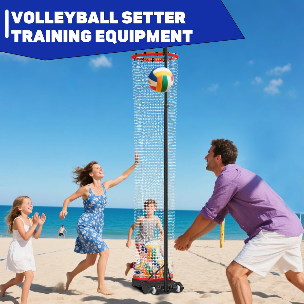 Dollate Movable Volleyball Setter Trainer Net Setting Training Equipment Target Practice Indoor or Outdoor, adjustable height and angle, with 10.2FT ball collection system, for serve and dunk practice