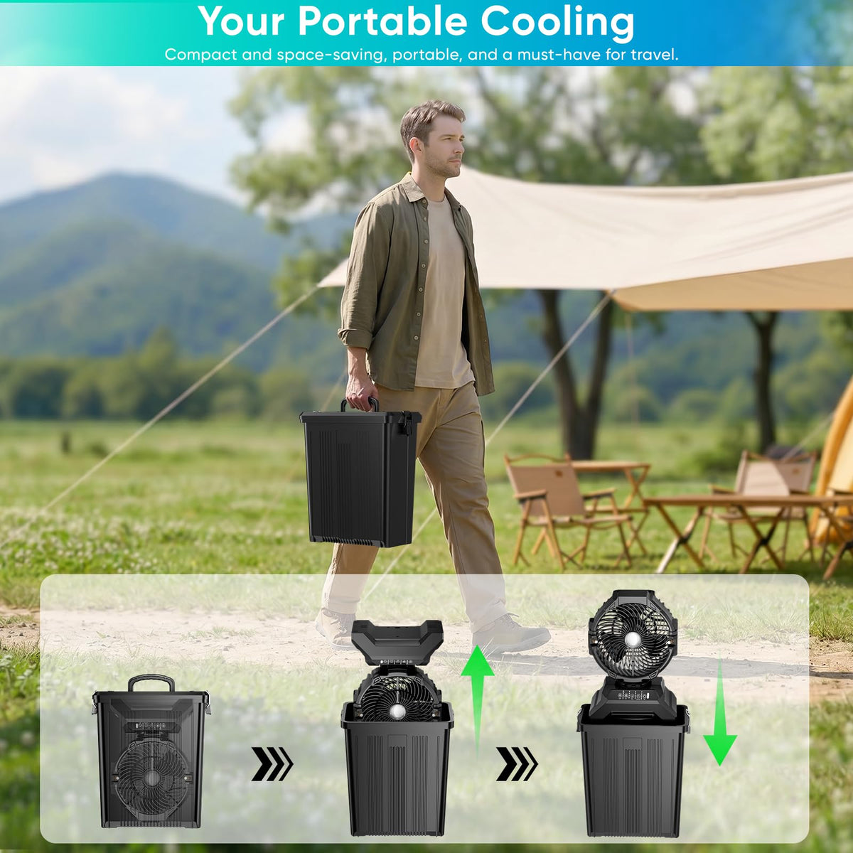 Portable Misting Fan for Outside,40000mAh Rechargeable Camping Mister Fan,15L Cooling Fan with Remote,Ice Fan with 4 Spray Speeds,4 Misting Modes,3 Light Modes for Garden/Camping/Party/Fishing