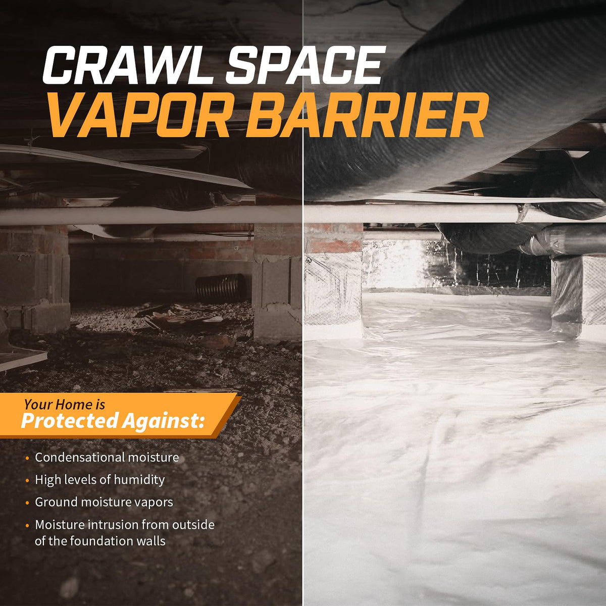 Crawl Space Vapor Barrier, 20 Mil Vapor Barrier, 10'x100', White Plastic Sheeting - Thick Plastic Sheeting, Heavy Duty Polyethylene Film, Drop Cloth Vapor Barrier Covering for Crawl Space, Basement