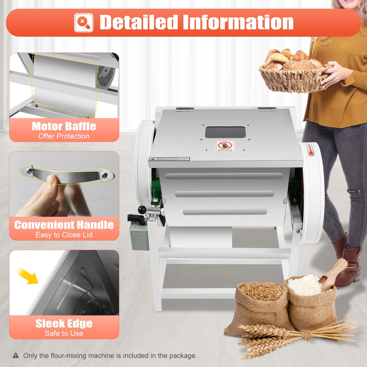 RocoReny 30QT Commercial Electric Dough Mixer Mixing Machine, 1500W 110V Stainless Steel Heavy Duty Pizza Dough Kneading Machine with 90° Tilt Bowl for School Bakery Restaurant