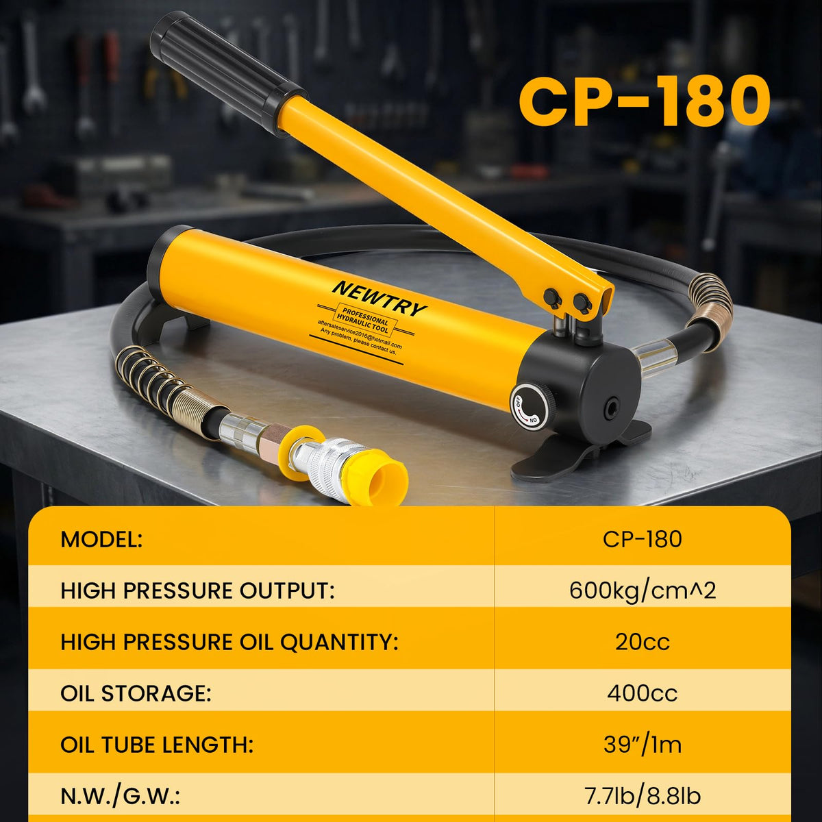 NEWTRY 20T Low Profile Hydraulic Jack Porta Power Kit + CP-180 Manual Hydraulic Hand Pump, Industrial Mini Hydraulic Cylinder, Stroke 0.47”