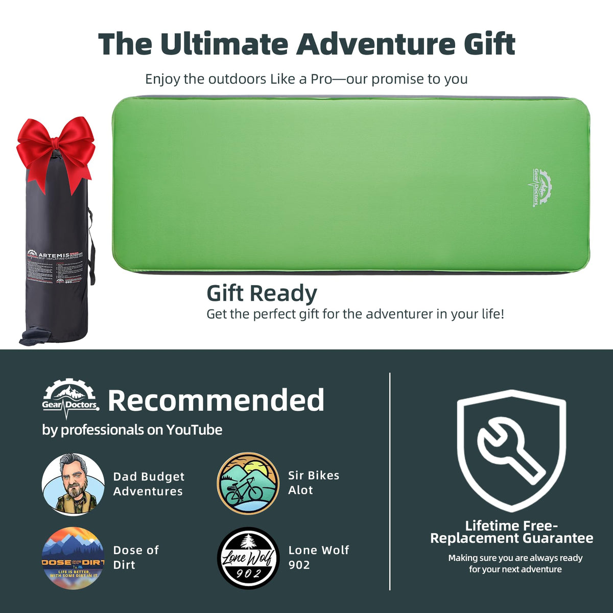 Gear Doctors Artemis 8.3 R-Value Self Inflating Sleeping Pad CampingβAir Mattress CampingβMattress Pad 4 Season 3D Air Foam 4" Thick Insulated Inflatable Foam Sleeping Mat for Luxury Camp/Car/Cot/Tent