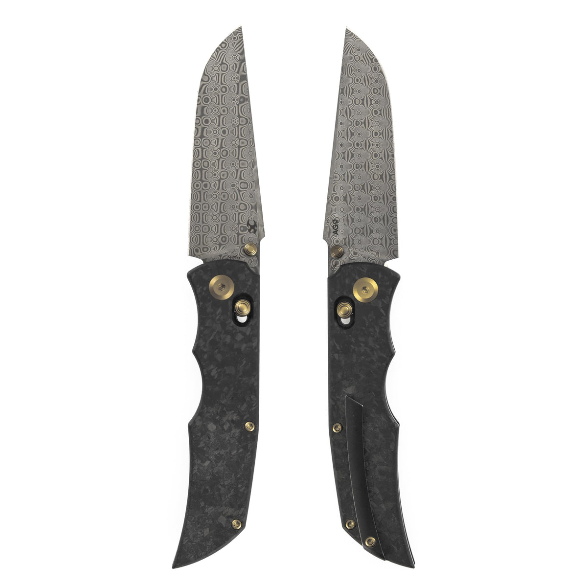 KANSEPT SIF Pocket Knife, 3.76" Damascus Blade with Gold Thumb Stud, Manual Opening Folding Men Women EDC, Shred Carbon Fiber Handle, Clip for Outdoor Camping Hiking K1100V4