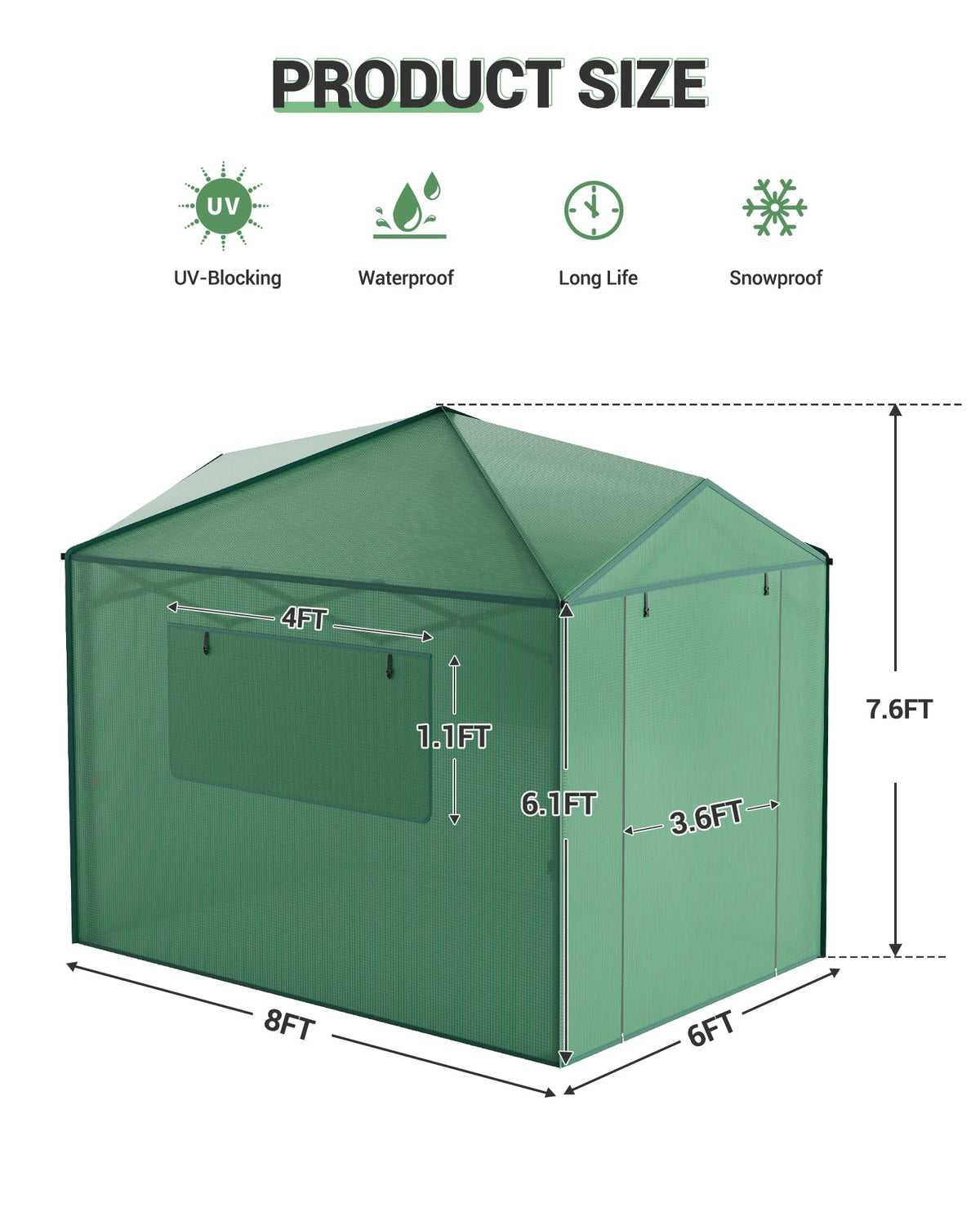 Hipicute Pop Up Greenhouse 8x6 FT,Portable Walk-in Indoor Outdoor Greenhouse for Garden Patio Backyard,Zippered Doors and Window,PE Cover,96x72 inch