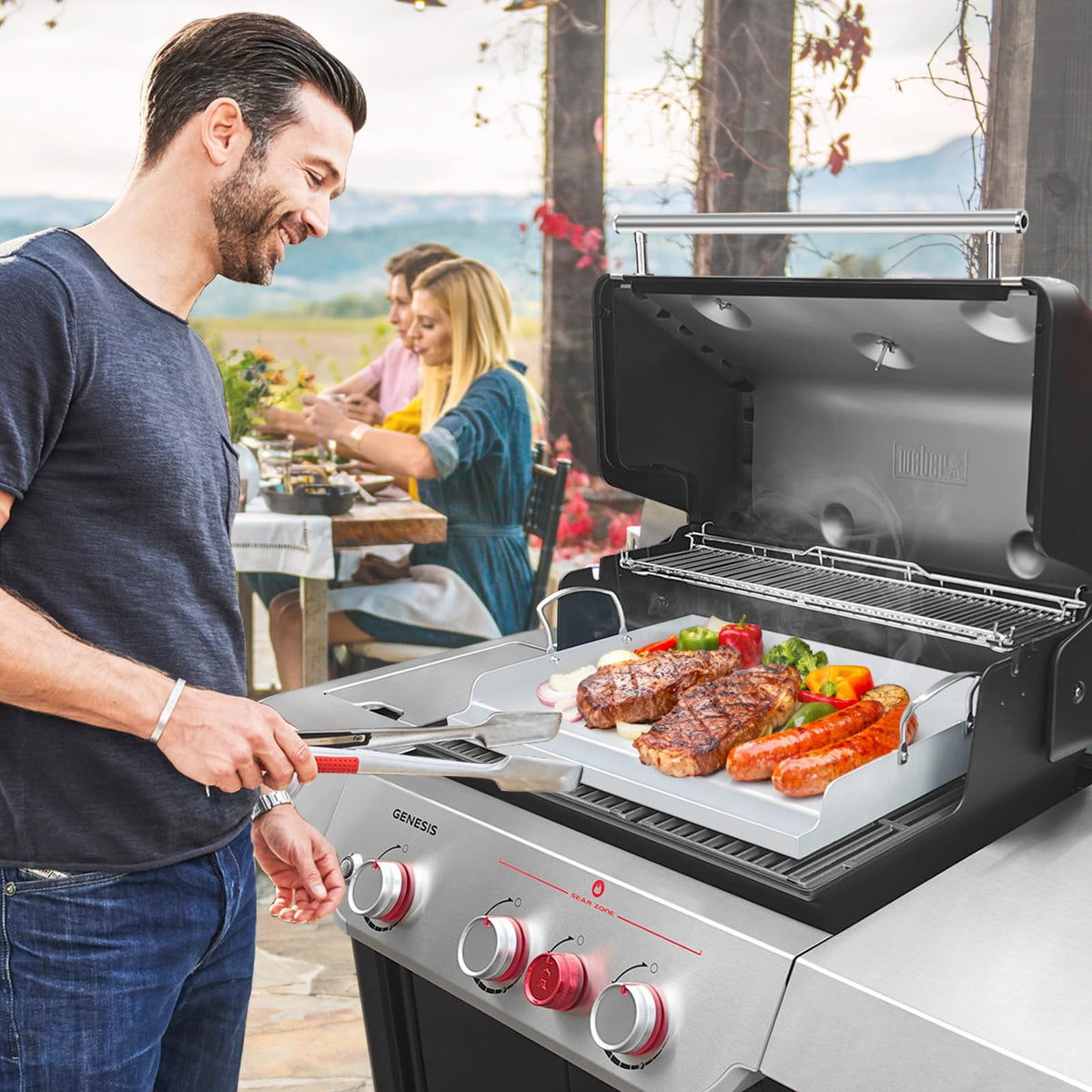 Universal Stainless Steel Cooking Griddle, Nonstick Flat Top Plate Insert for Gas Top Stove and Charcoal Grills, Tailgating, Camping and Parties, 23" x 16" Plancha Para Cocinar