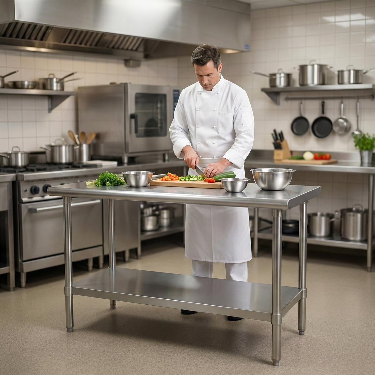 HZEEMFG Stainless Steel Table for Prep & Work 24x48 inches,4ft, Commercial Heavy Duty Table with Undershelf for Restaurant, Home,Hotel Kitchen, Laundry Room, Garage,Workshops