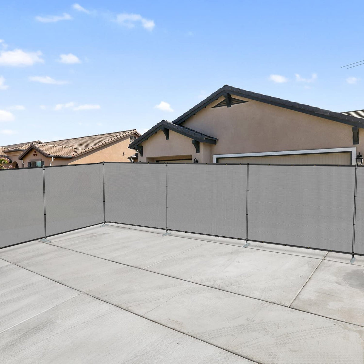 Patio 6' x 12' Outdoor Privacy Screen Freestanding Temporary Fence Panels Net Cover with Metal Poles for Outside Backyard Pool Garden Air Conditioner Fencing, Light Gray