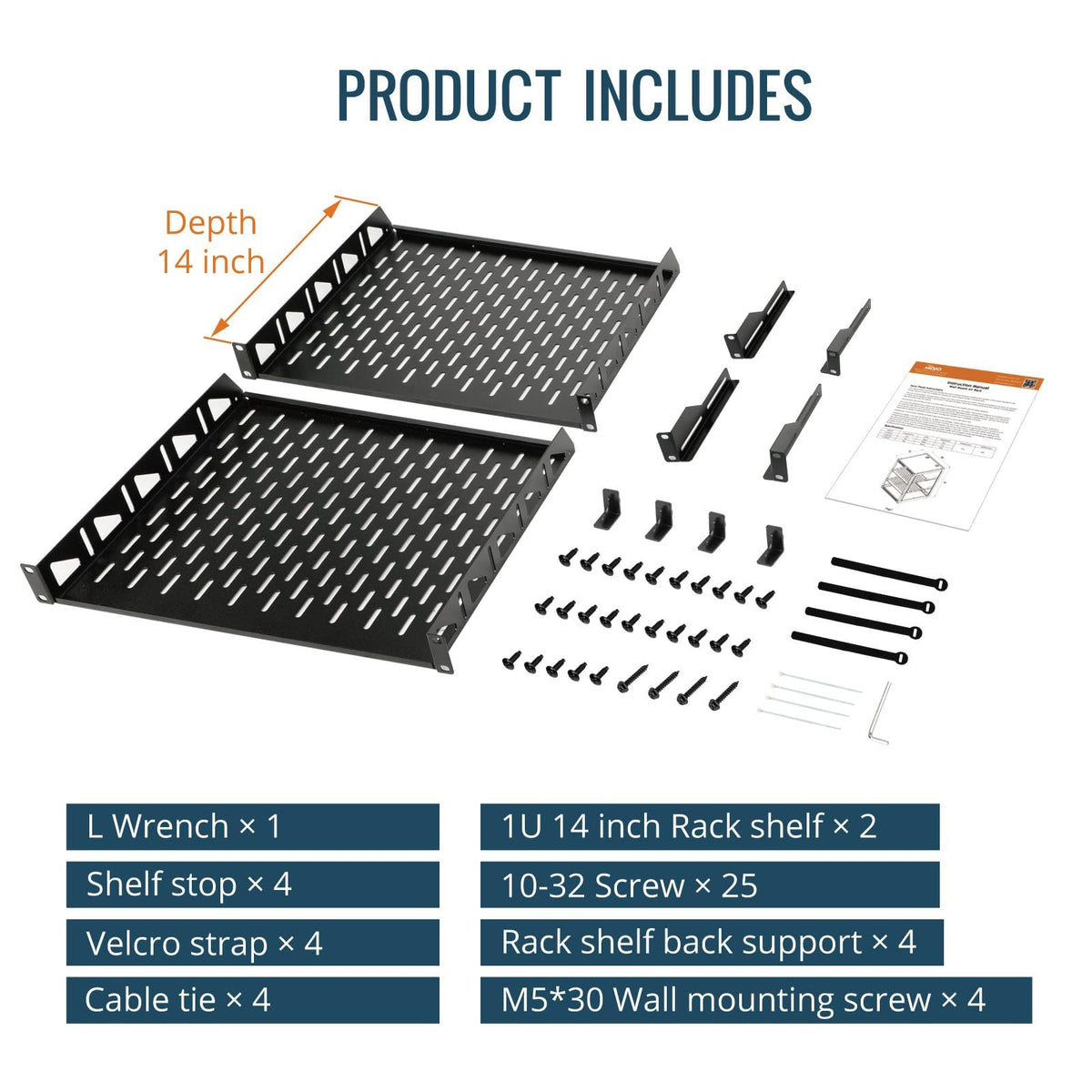 Tecmojo 16U Open Frame Network Rack for IT & AV Gear, AV Rack Floor Standing or Wall Mounted,with 2 PCS 1U Rack Shelves & Mounting Hardware,Network Rack for 19" Networking,Audio and Video Device