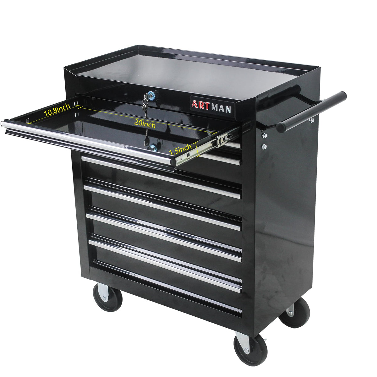 LKJYBG 7-Drawer Rolling Tool Cart Cabinet with Keyed Locking System High Capacity Tool Storage Cabinet Organizer with Wheels Black