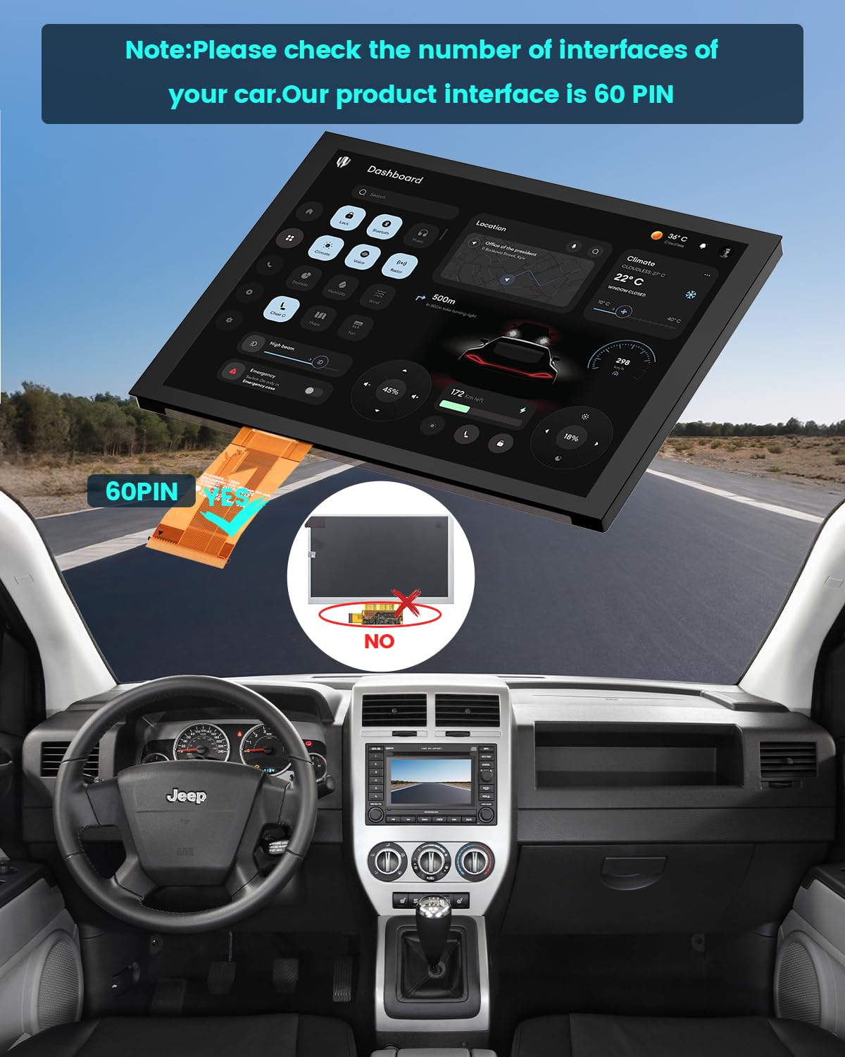 8.4" Uconnect 4C UAQ LCD Monitor Touch Screen Radio Navigation, New OEM Replacement Screen Fit for Dodge Challenger/Durango/Jeep Wrangler/Compass/Gladiator/Chrysler 2017-2021,LA084X01(SL)(02)