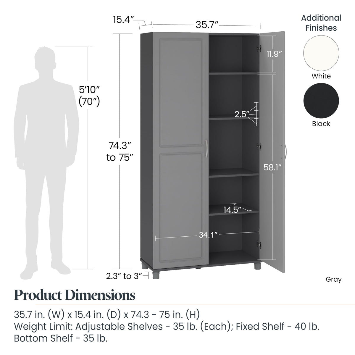 Systembuild Evolution Kendall 36" Utility Storage Cabinet, Black