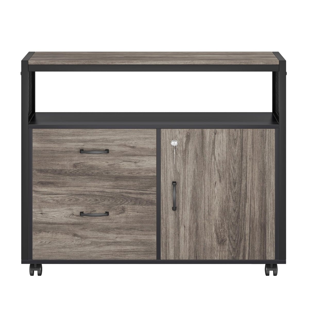 Tribesigns Modern File Cabinet with Drawers for Letter-Sized File and Door, Lockable lateral Filing Cabinet Printer Stand with Storage Shelves and with Rolling Caster for Home Office (Gray)