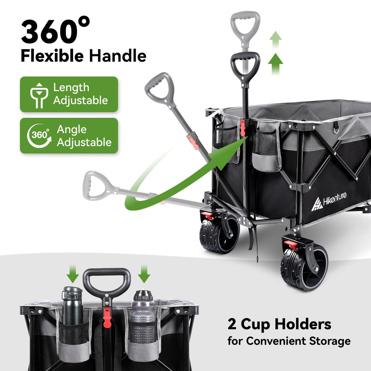 Hikenture Collapsible Wagon Cart and Cargo Net, 330lbs Capacity Beach Wagon with Big Wheels for Sand, Heavy Duty Foldable Wagon with Brakes, Portable Utility Folding Garden Cart
