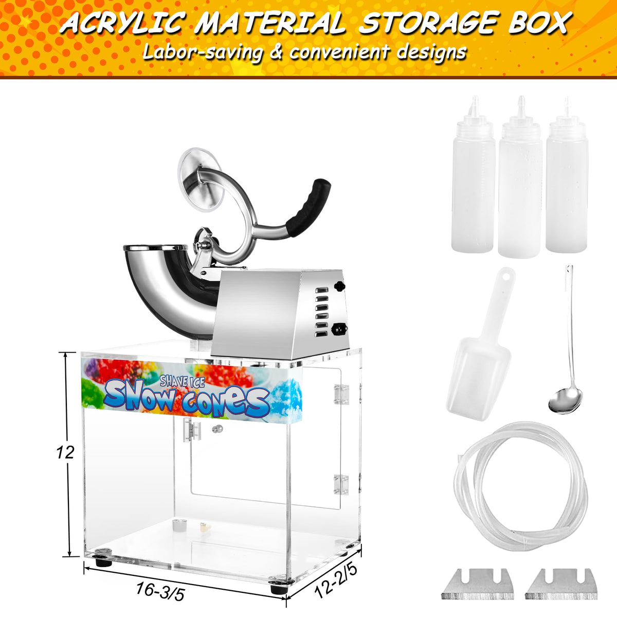 VNN 48L Snow Cone Machine, 500LB/H Commercial Shaved Ice Machine, 300W Electric Ice Shaver Machine, Suitable for Party Activities, Family Gatherings, Events