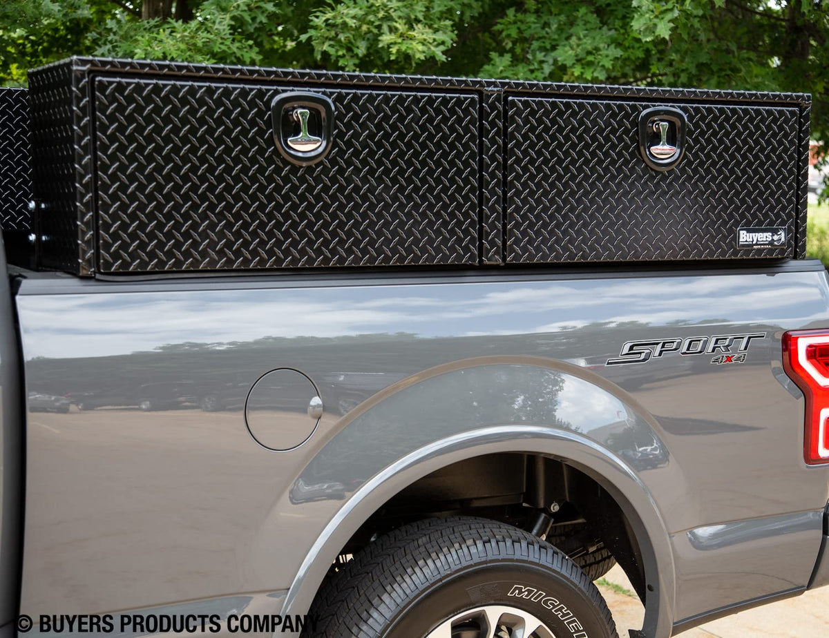 Buyers Products 1721551 Black Aluminum Diamond Tread Topsider Truck Box With Drop Door, 72 x 13 x 16 Inch, Made in The USA, Lockable Tool Chest, Durable Job Box For Storage & Organization
