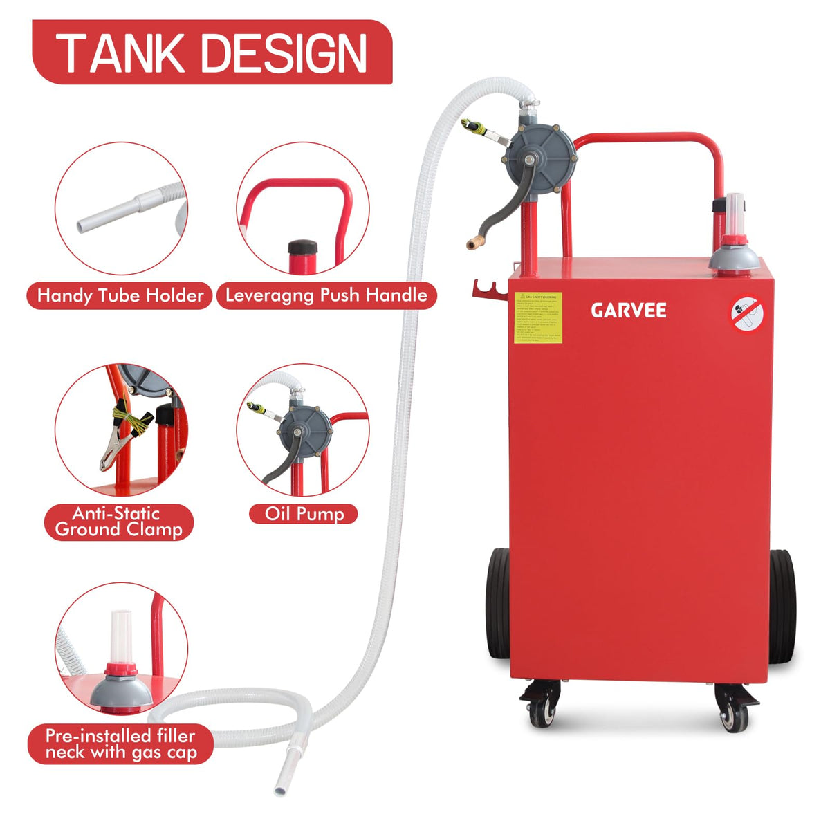 45 Gallon Portable Fuel Caddy with 4 Wheels & Manual Pump, Heavy Duty Gas Storage Tank for Gasoline & Diesel, Ideal for Trucks, Boats, ATVs, Lawn Mowers