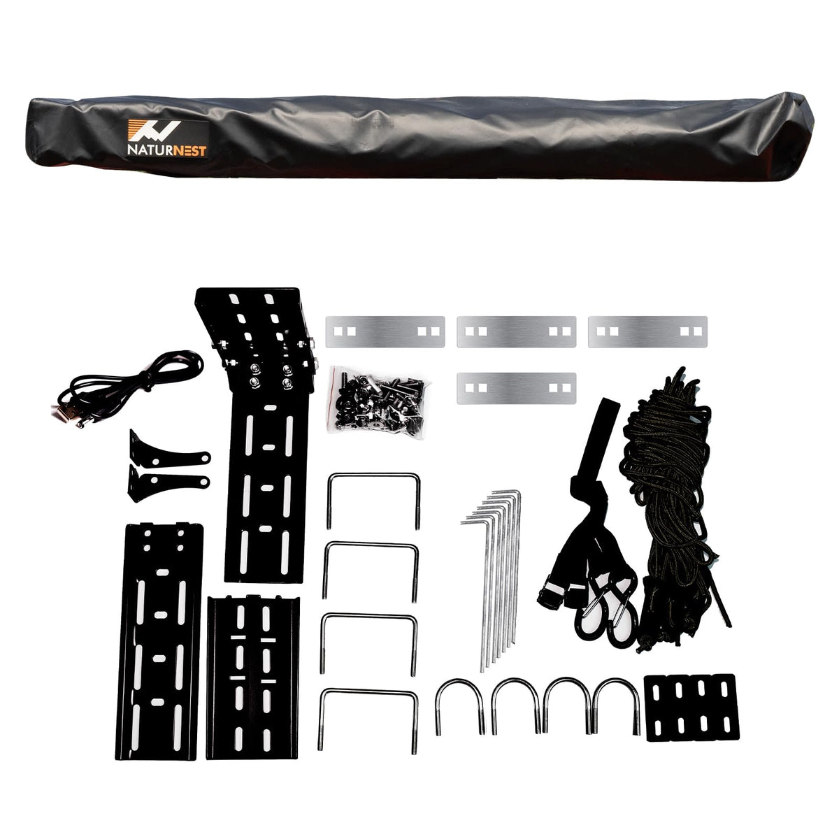 Naturnest 270 Car Awning Plus, Waterproof Windproof UV-Resistant Retractable Awning with LED Light for Camper, 270 Degree Manual Retractable Side Awnings for Truck, SUV, Jeep, Van - Driver Side